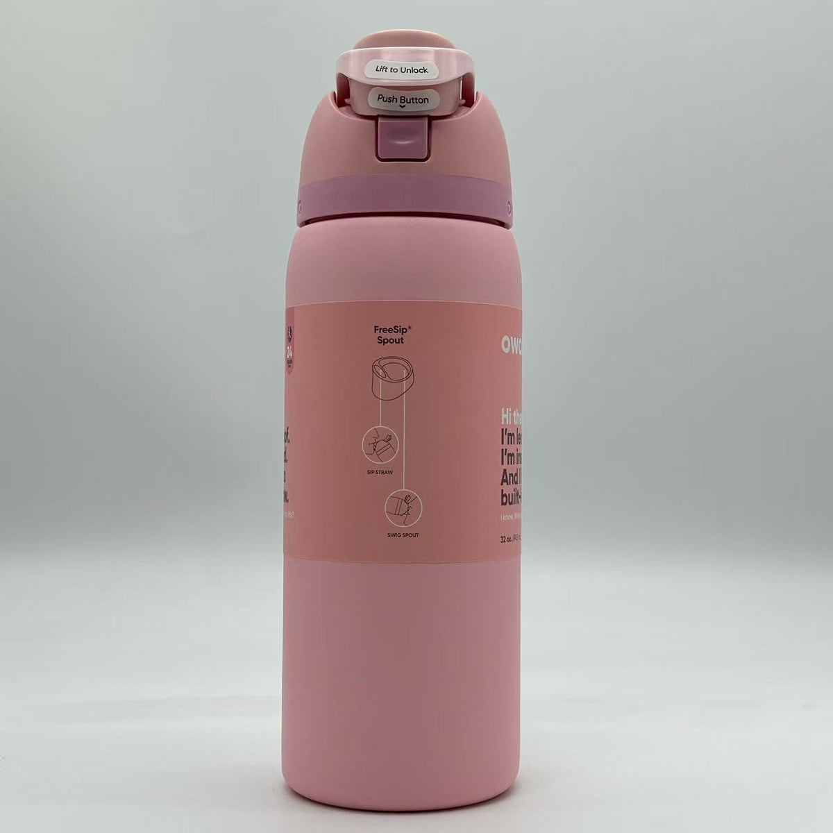 32oz Insulated Stainless Steel Water Bottle with Leak-Proof Lid & Straw - Rose Quartz