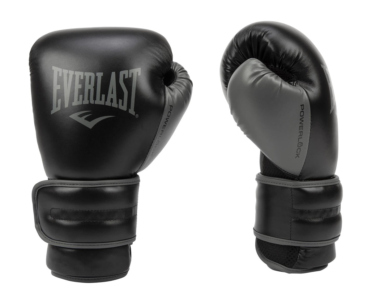 Everlast Powerlock 2 Boxing Gloves - Heavy Bag, 16 oz, Black & Gray