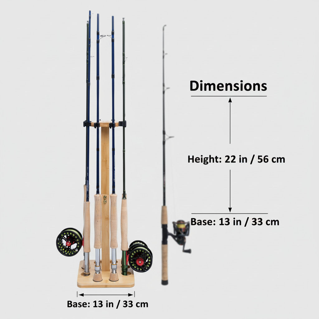 Fishing Rod Holder Rack for Garage - Holds Up to 8 Rods, Bamboo Floor Stand