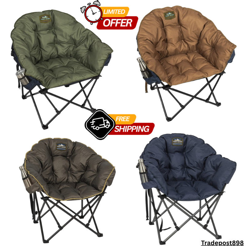 Portable Jumbo Padded Folding Camping Chair with Cup Holder - All Colors