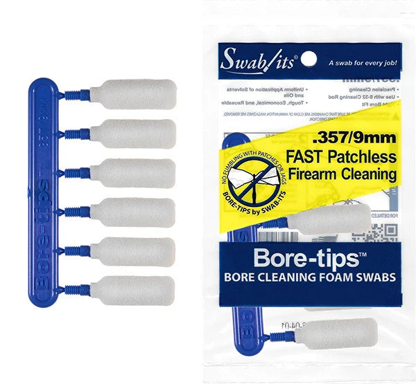 Gun Cleaning Bore Tips for 9mm, .357, .38, .380 Caliber - Reusable Foam Tips