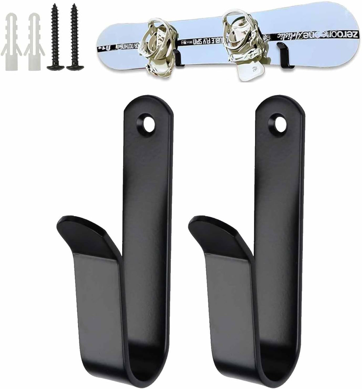 Snowboard & Skateboard Wall Mount Rack - Heavy Duty, Adjustable Display Hooks