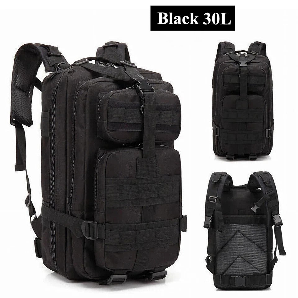 30L Waterproof Tactical Backpack for Camping Hiking Travel Black
