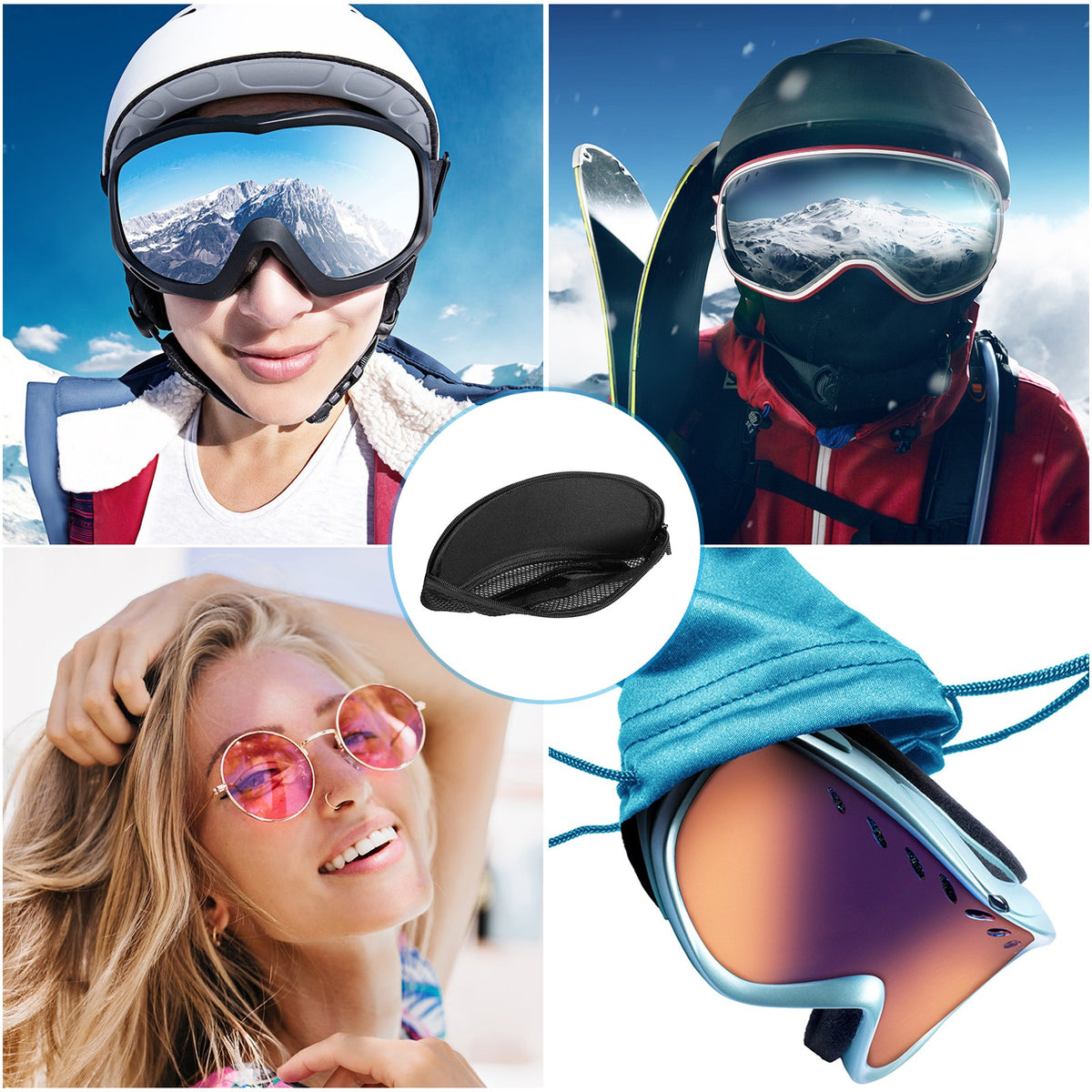 2 Pack Shockproof EVA Ski Goggle Case Waterproof Storage for Ski & Snowboard