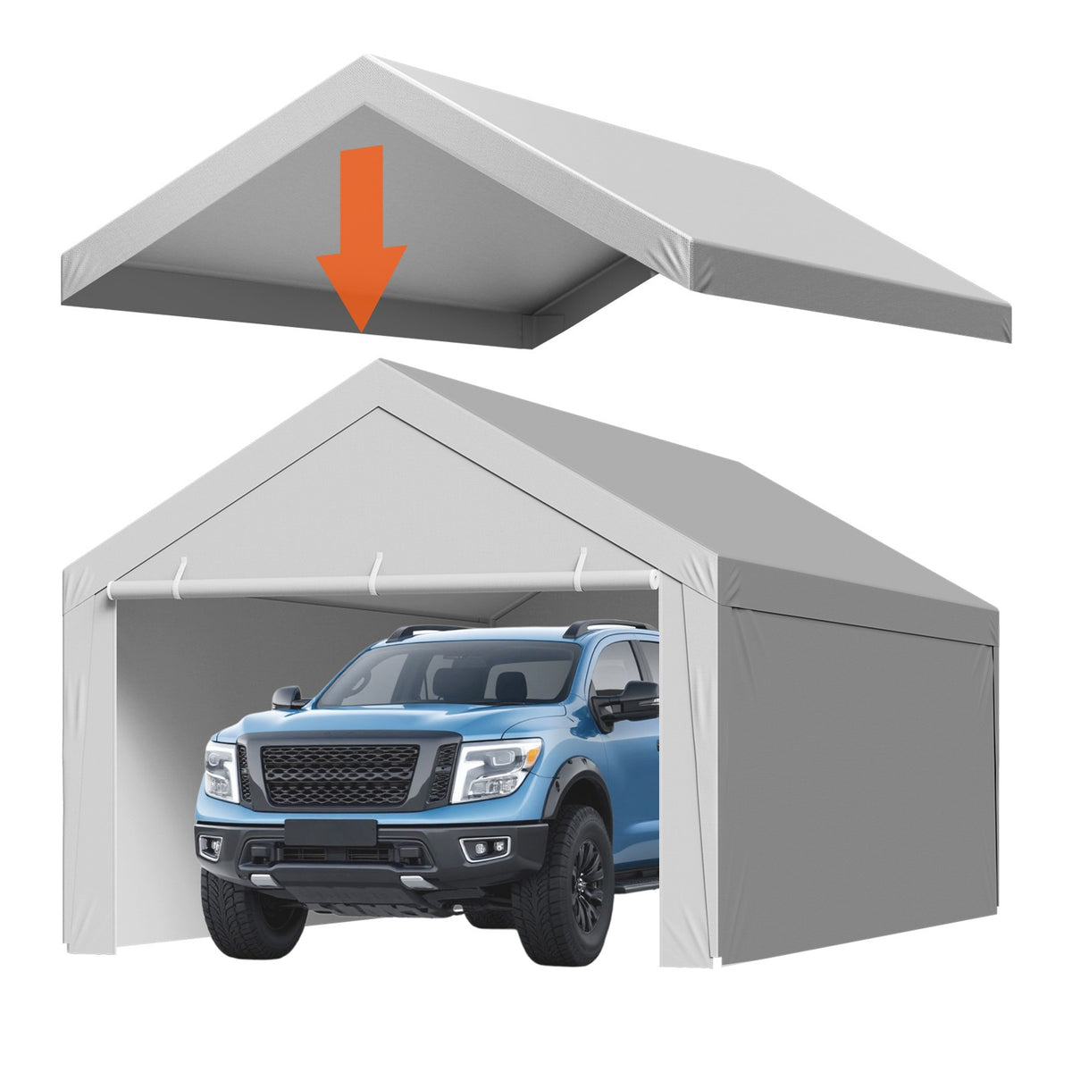 12x20 ft Carport Replacement Canopy Cover with Sidewalls - Durable Outdoor Shelter