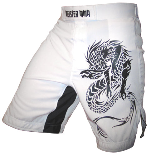 Hybrid Flex MMA Board Shorts for Boxing & Training - White, Multiple Sizes