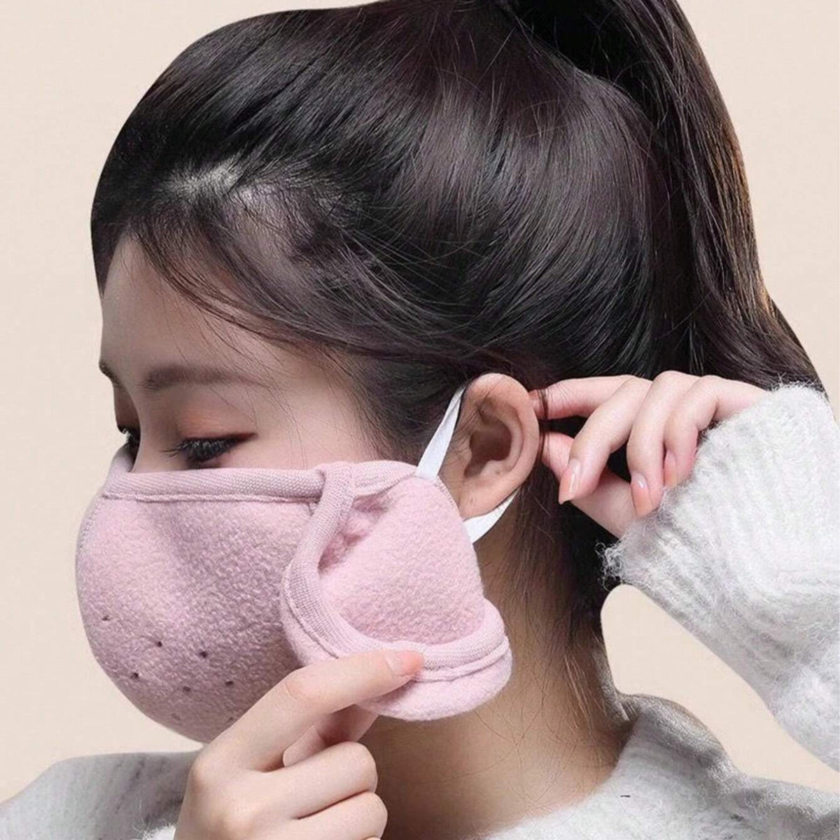 Windproof Thermal Fleece Half Face Mask with Ear Warmers for Winter Outdoor Activities