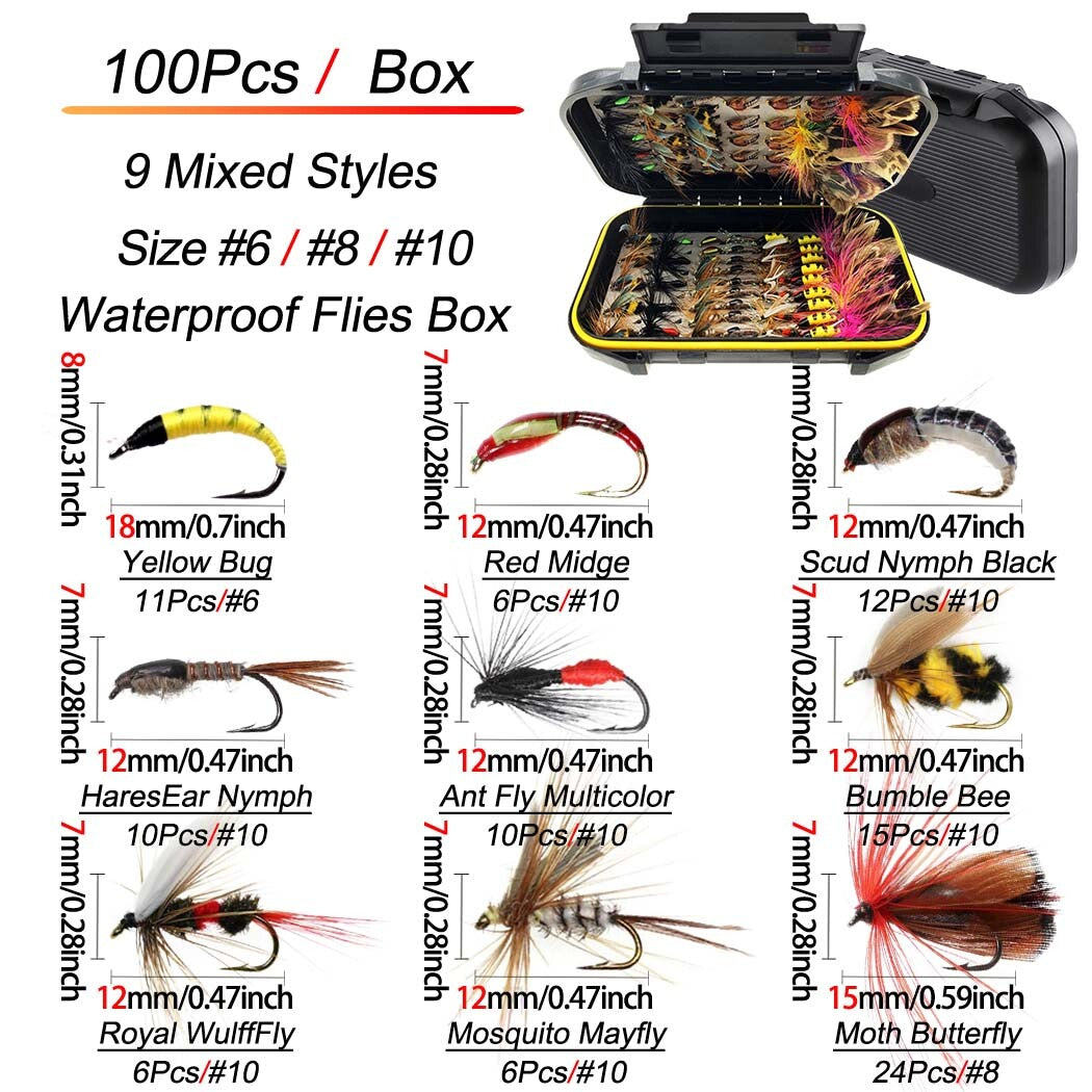 Artificial Fly Fishing Bait Lures Set for Trout Bass Wet Dry Flies Assortment