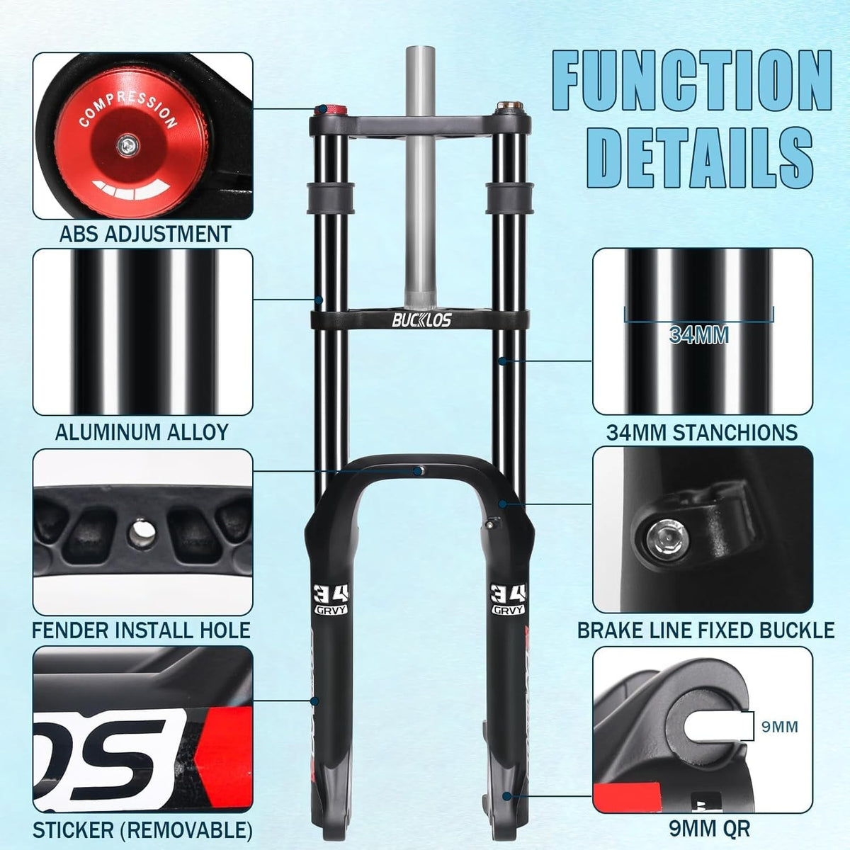 26 Inch Fat Tire Snow Electric MTB Bike Suspension Fork - 180mm Travel
