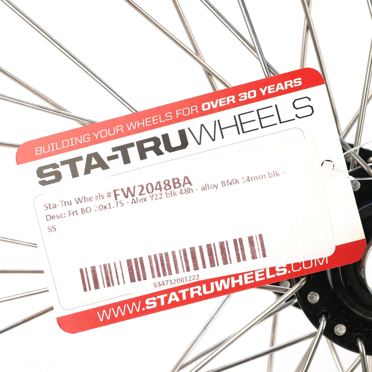 20-Inch BMX Front Wheel with Aluminum Rim 48 Spokes Bolt-On Black Alloy