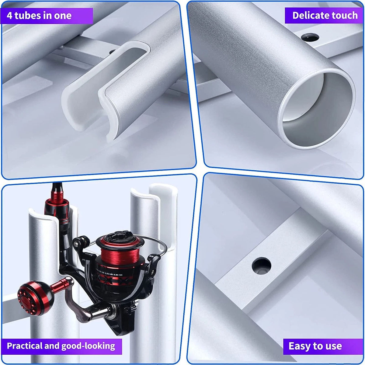 Aluminum Boat Fishing Rod Holders 4 Tubes - Heavy Duty, Rustproof, Silver