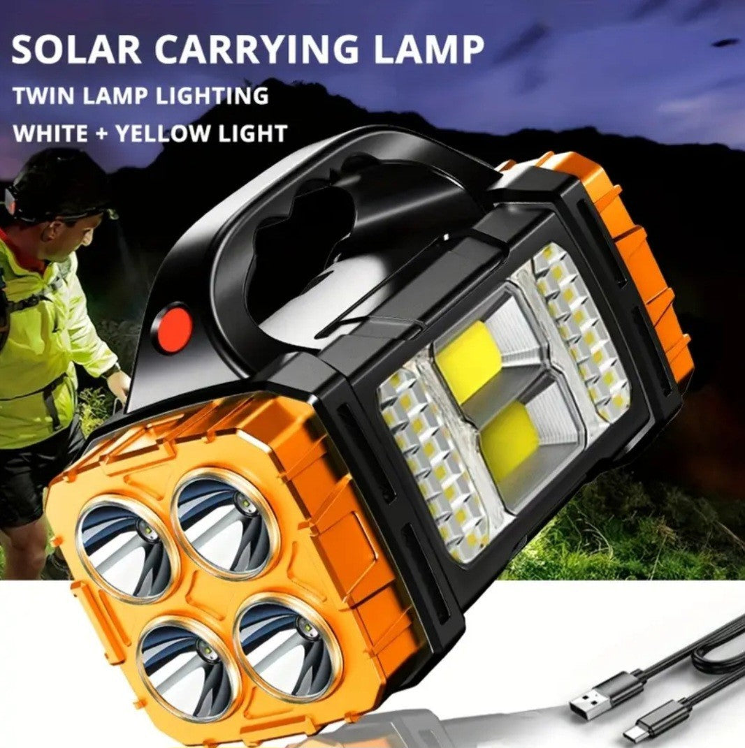 Solar Rechargeable LED Lantern Flashlight with Power Bank for Camping Emergency