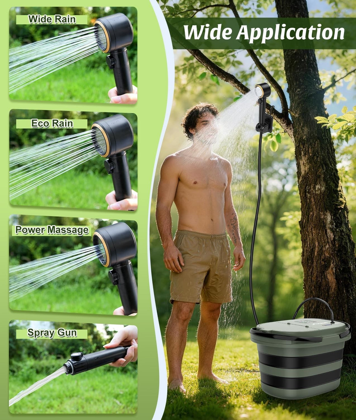 Portable Camping Shower with 20L Water Bucket, 5-Speed Pump & LED Display
