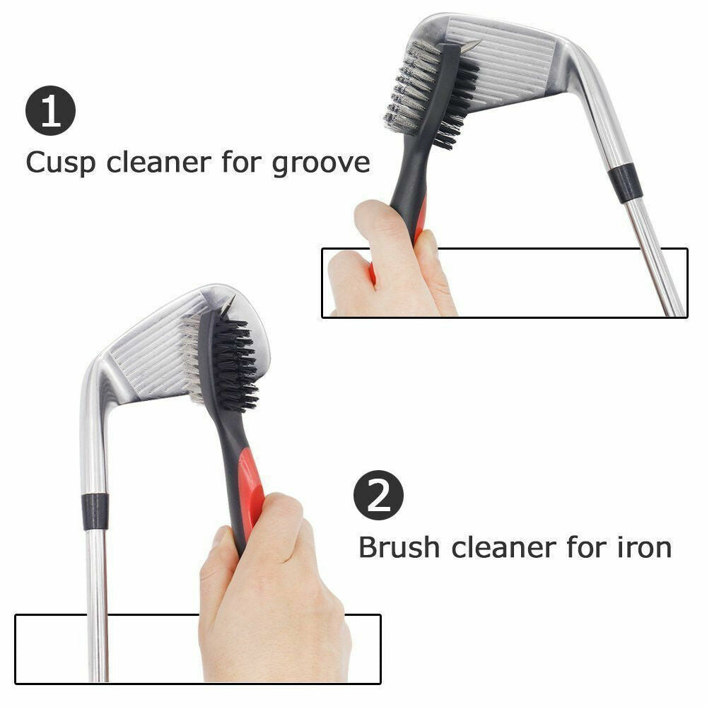 Golf Club Cleaning Brush & Groove Cleaner with Retractable Zip Line - 2 ft Aluminum Carabiner