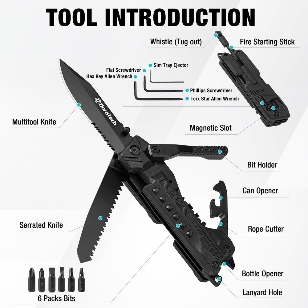 20-in-1 Multitool Pocket Knife with Locking Blade, Saw, Screwdriver, Fire Starter
