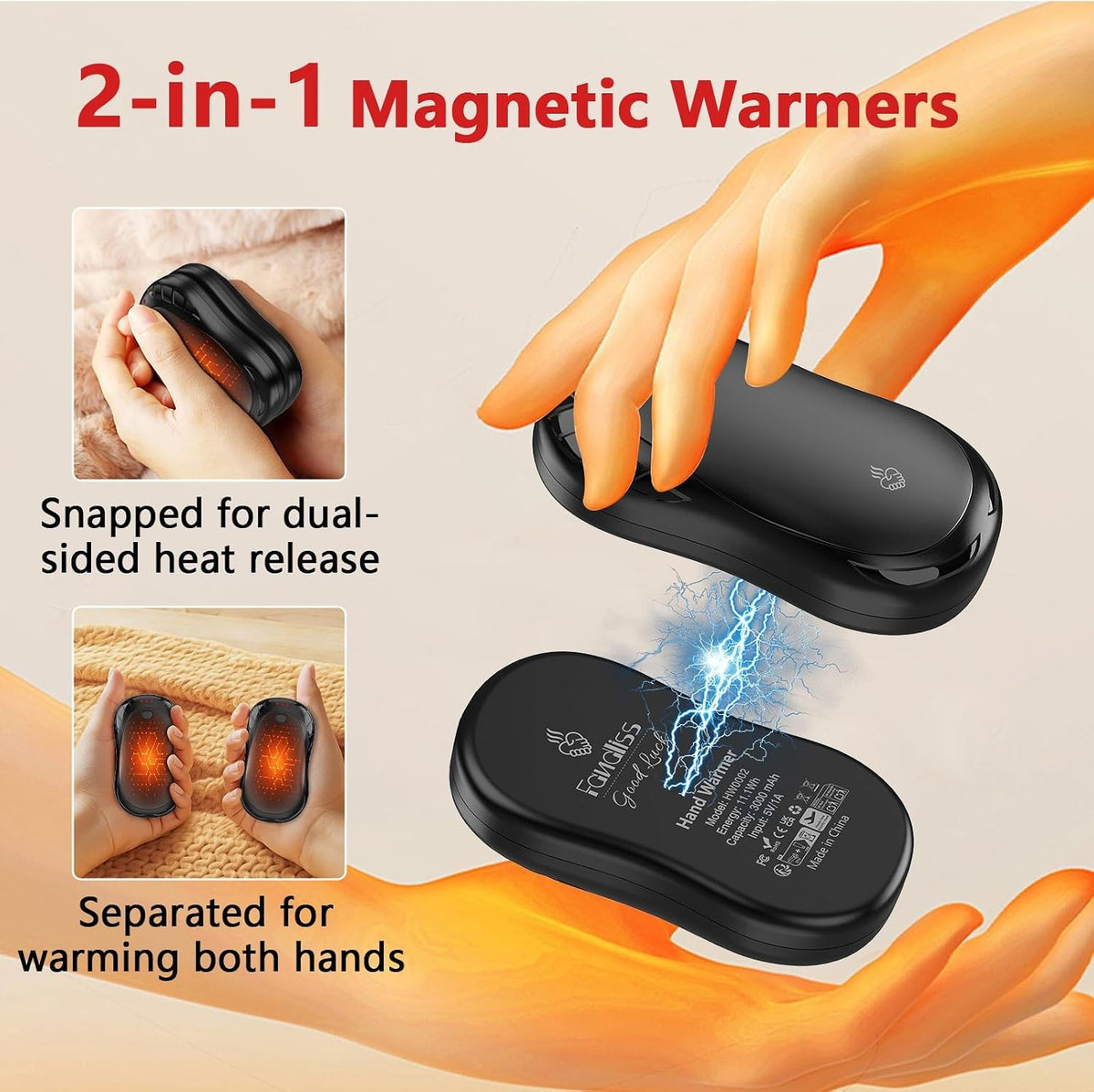 Rechargeable Electric Hand Warmers 2 Pack Portable Fast Heating Winter Gloves