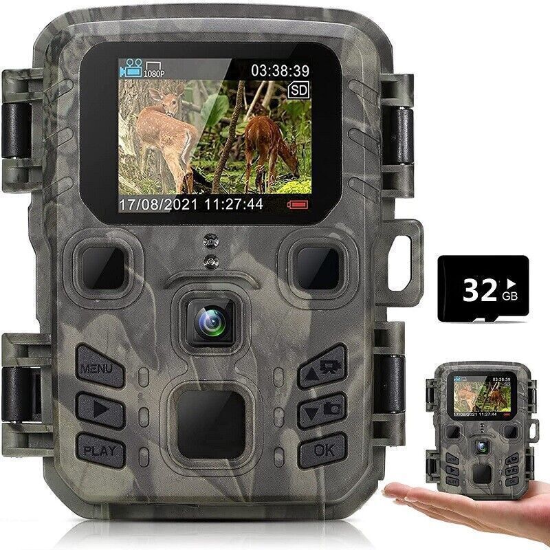 Mini Hunting Trail Camera 24MP 1080P Night Vision Wildlife Cam with 32GB Card
