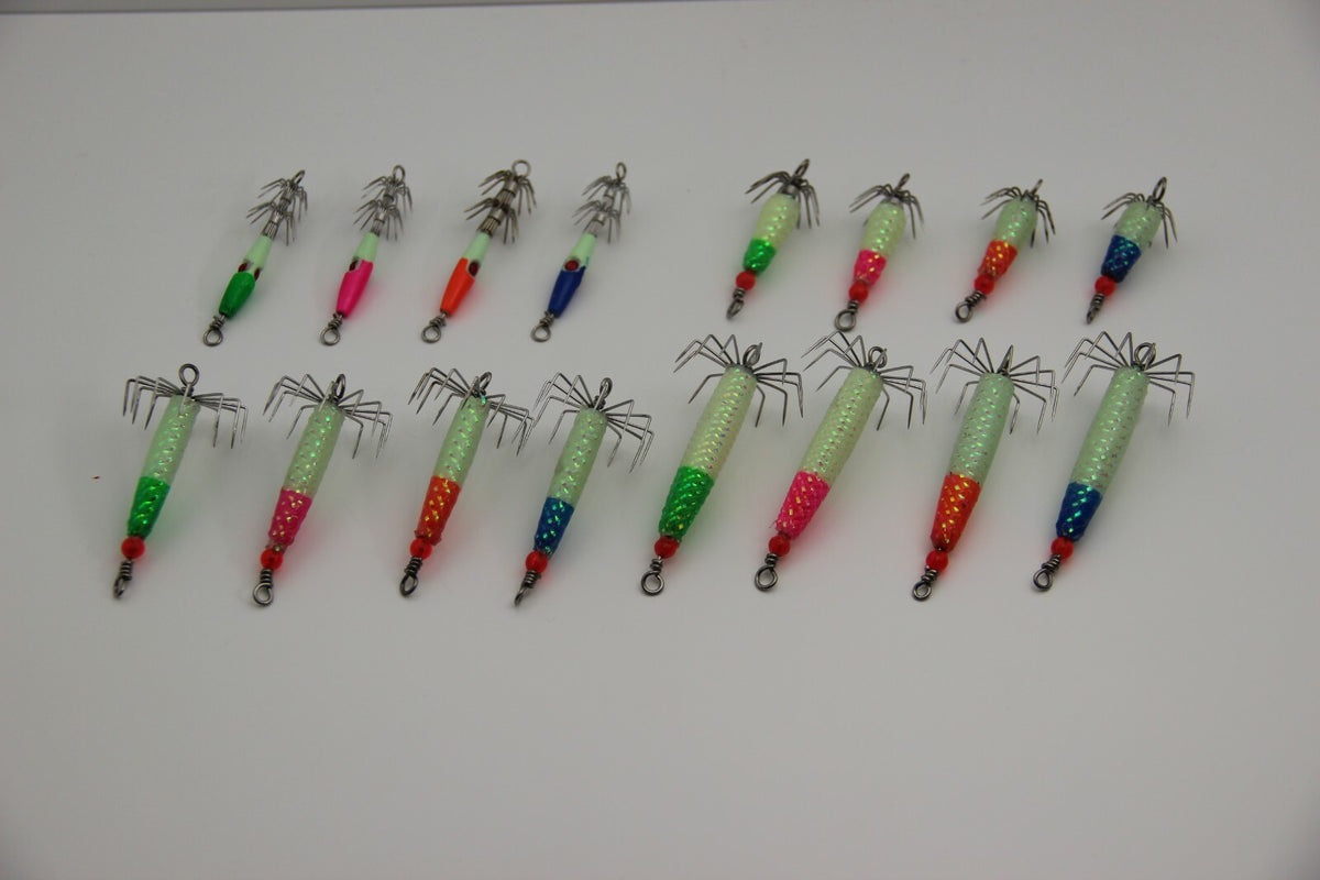 8 Pcs Puget Sound Squid Jig Set - 1/3 oz Glowing Multi-Color Fishing Lures