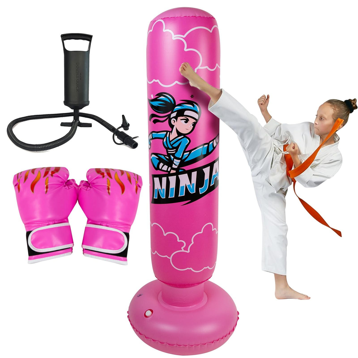 66 Inch Kids Inflatable Punching Bag with Gloves & Pump - Pink