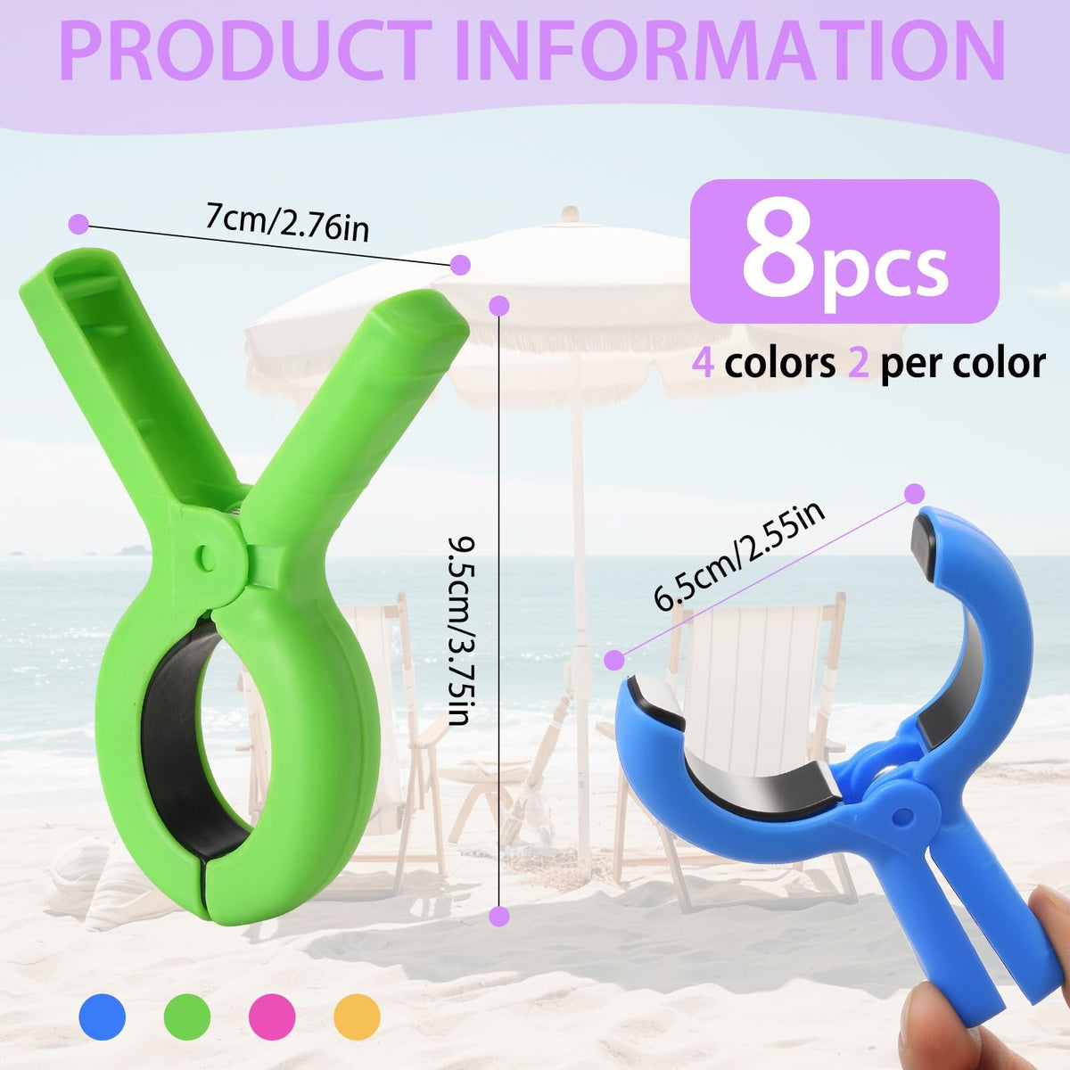 Large Beach Towel Clips 8 Pack - Portable, Rustproof & Multi-Purpose
