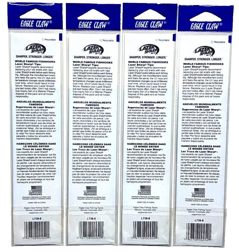 4 Pack Freshwater Fishing Worm Hooks Size 8 Super Snell Bronze