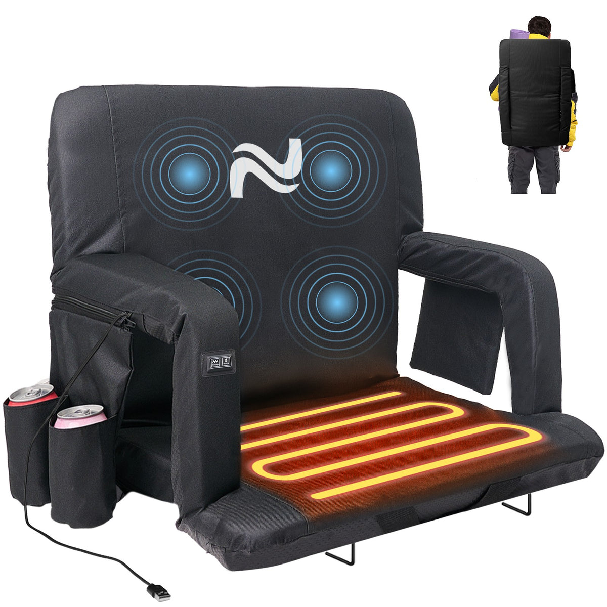 Heated Stadium Seats with Massage & Reclining Support for Bleachers
