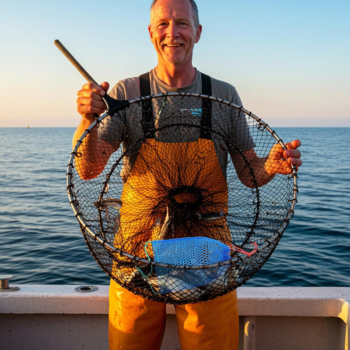 Fishing Crab Trap Bait Bags with Hooks - Portable Mesh Crayfish Nets (6 Pack)