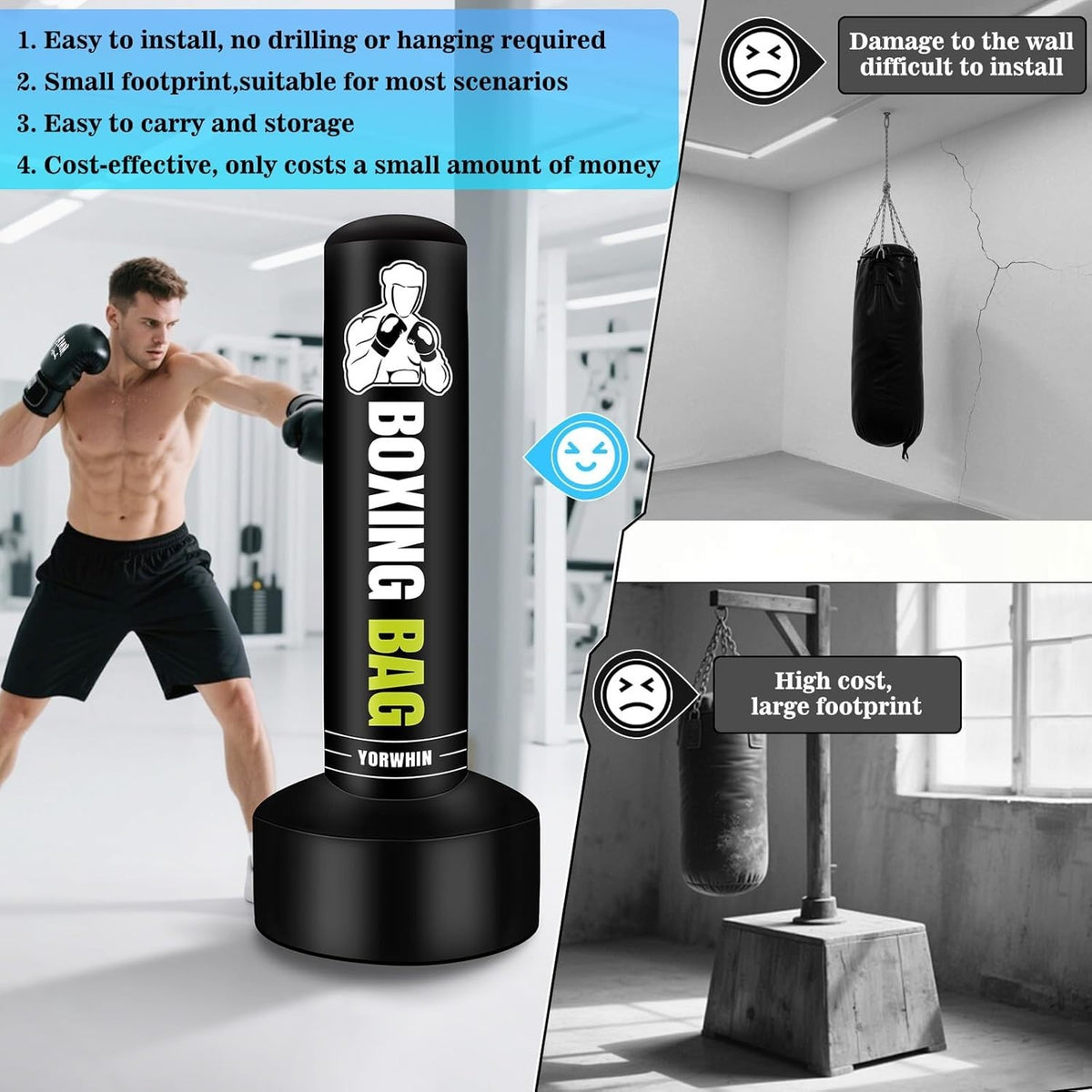 70-Inch Freestanding Punching Bag with Gloves for Home Boxing & Kickboxing
