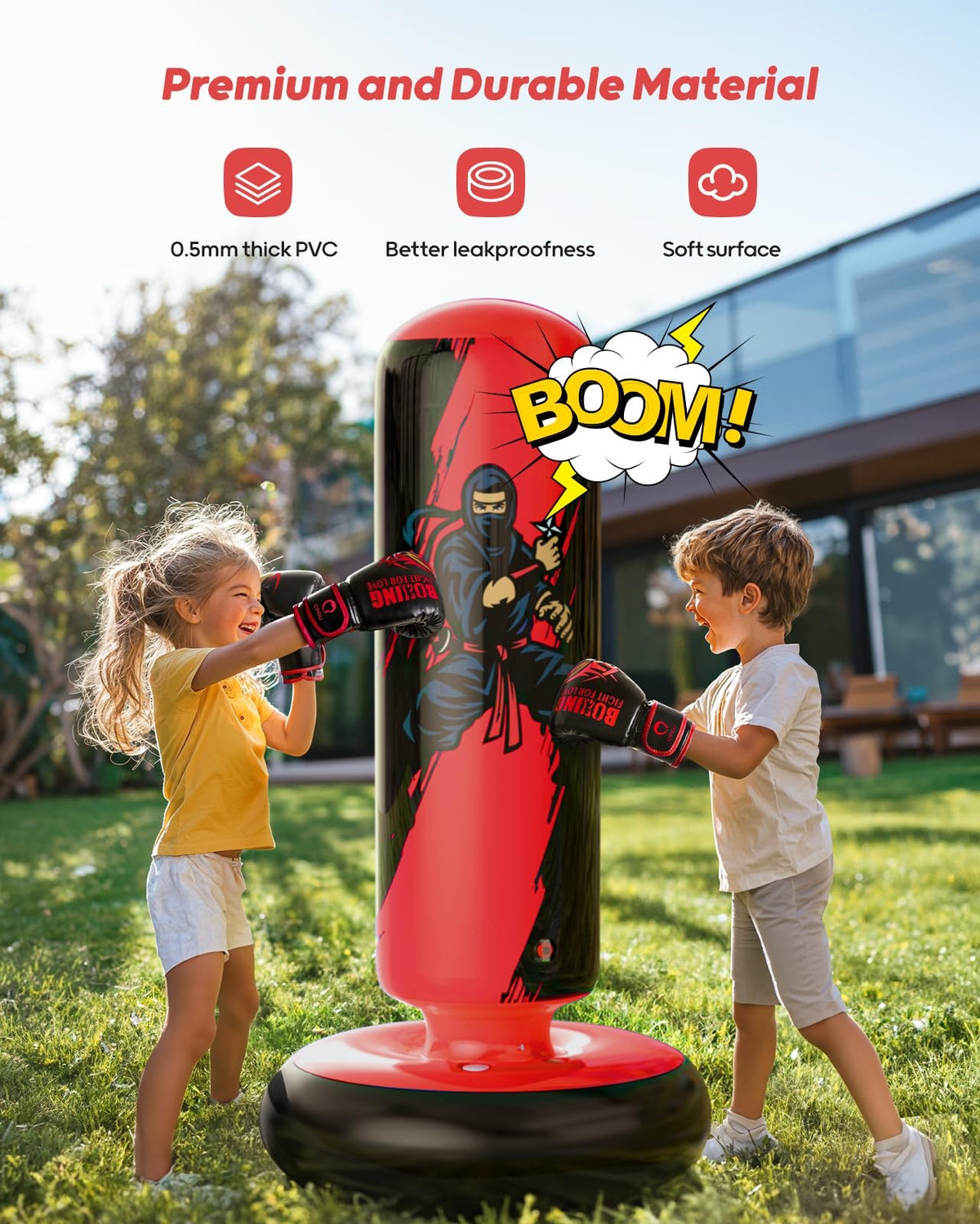 Kids Inflatable Punching Bag with Boxing Gloves - 66 inches Red