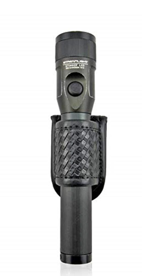 Duty Belt Flashlight Holder - Basketweave Synthetic Leather, Fits 2-2.25 inch Belts
