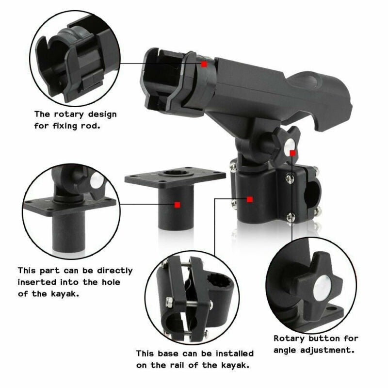 4PCS Adjustable Boat Fishing Rod Holders for Kayak & Boat Side Rail Mount
