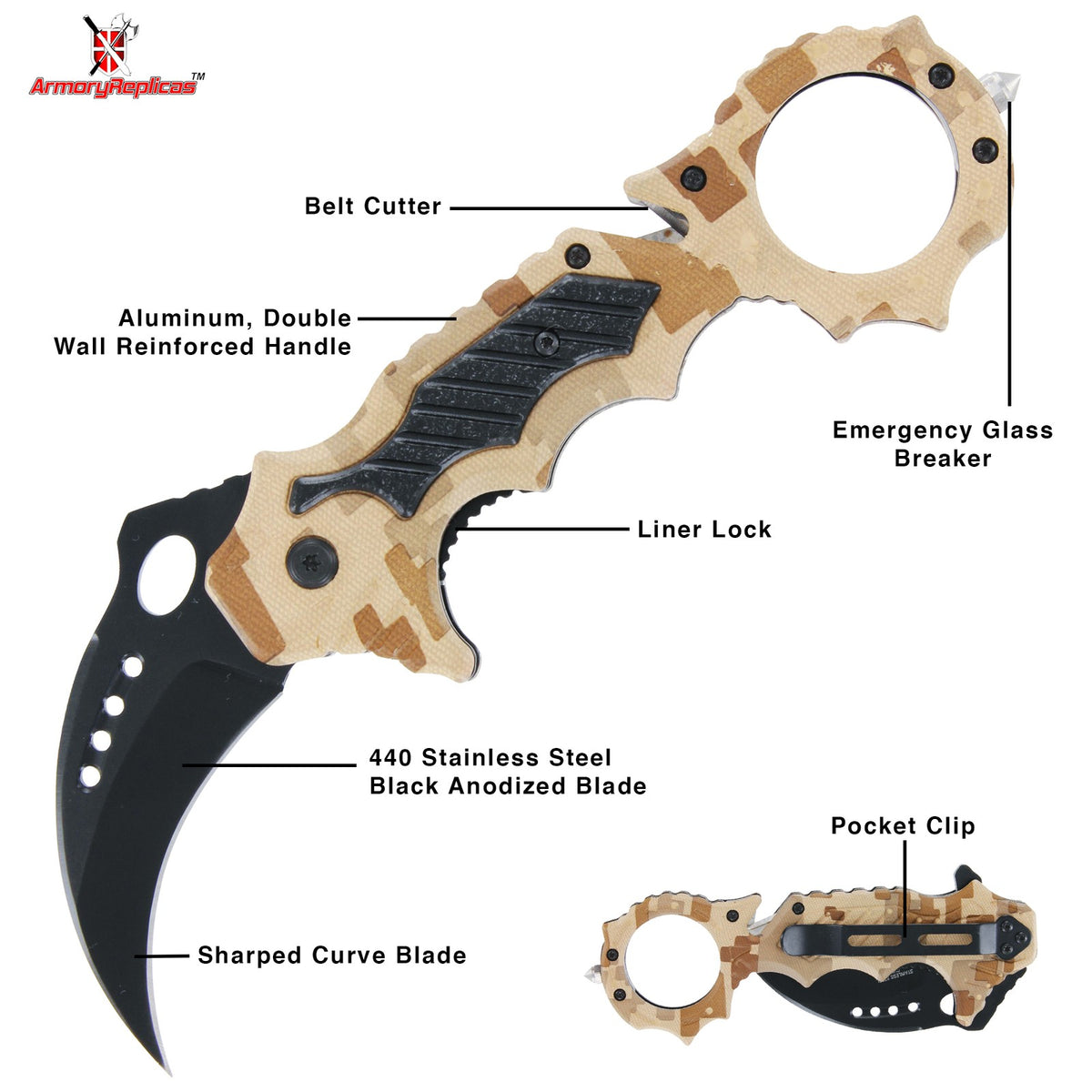 Spring Assisted Tactical Folding Knife with Emergency Blade and Glass Breaker