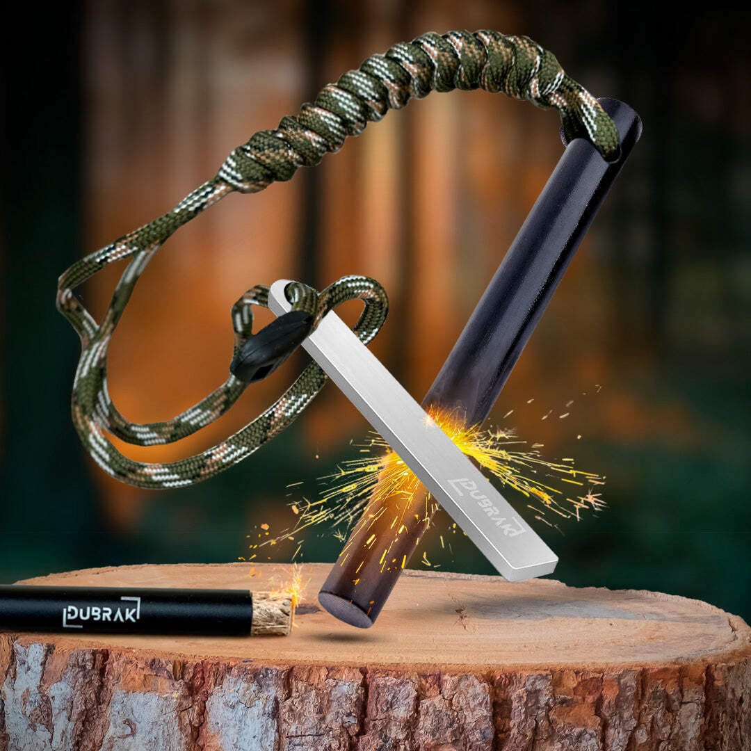 Heavy-Duty Ferro Rod Fire Starter Kit with Tinder Rope for Camping