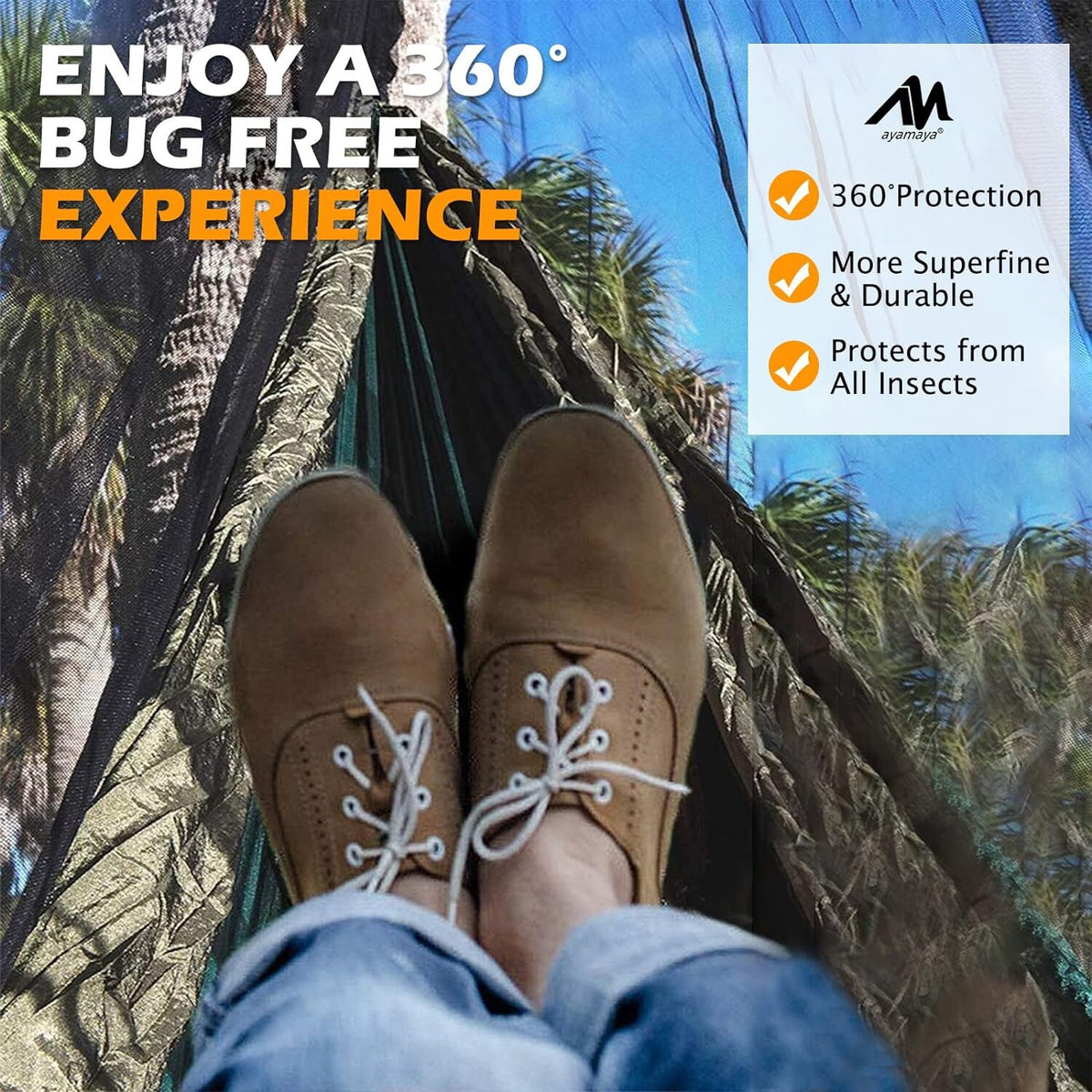 Portable Hammock Mosquito Net with Double Zippers - Lightweight Mesh Cover