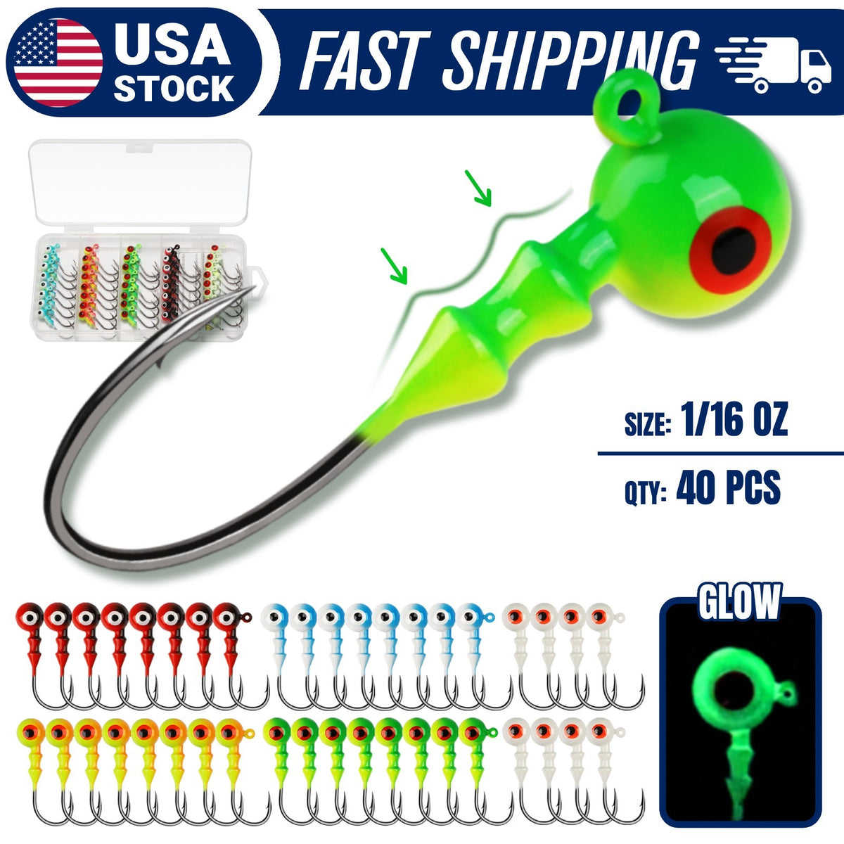 Fishing Jig Heads 15-40 Pcs for Walleye Bass Lure Swimbaits - Multiple Sizes