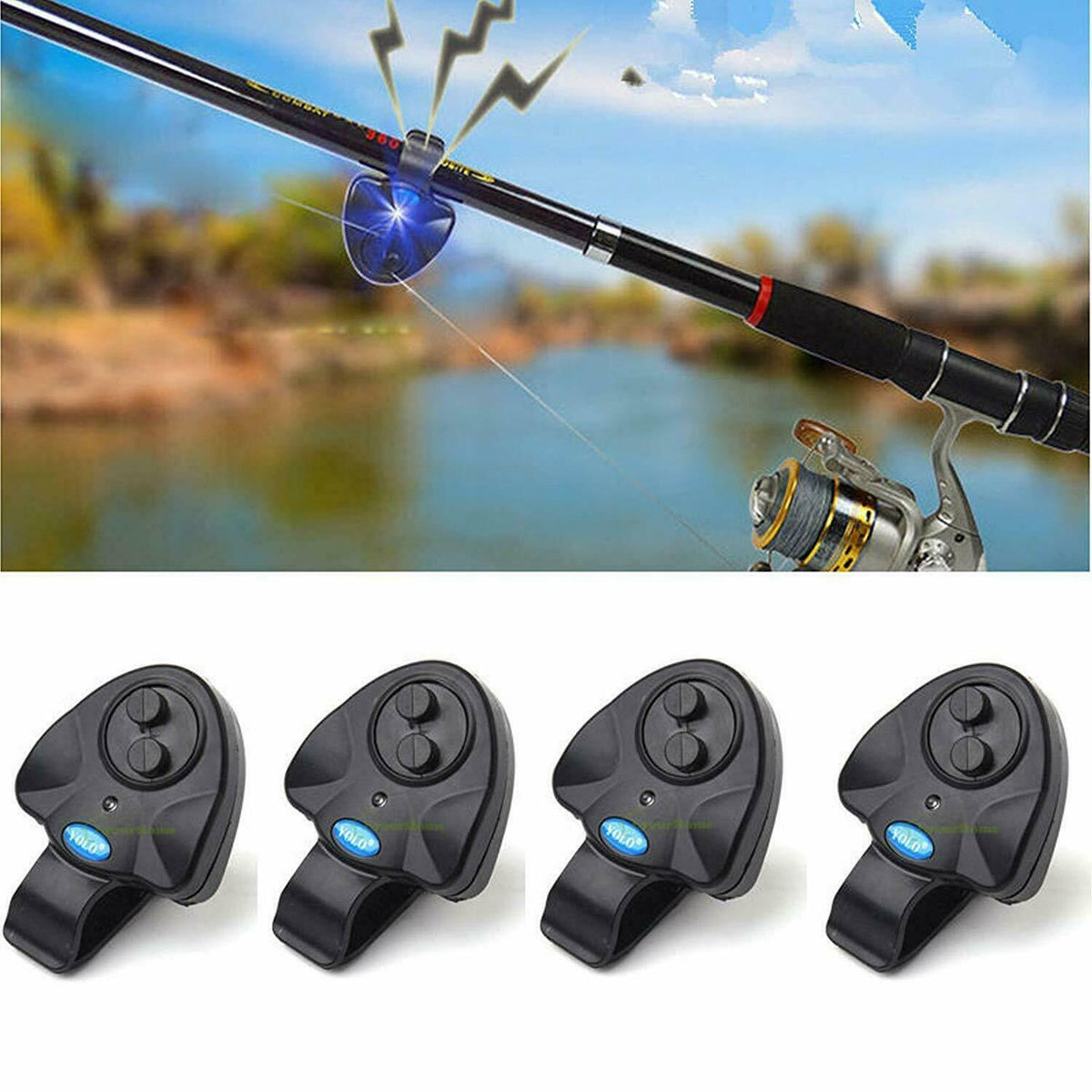 4-Pack Electronic LED Fishing Bite Alarm Clip-On Sound & Light Alerts