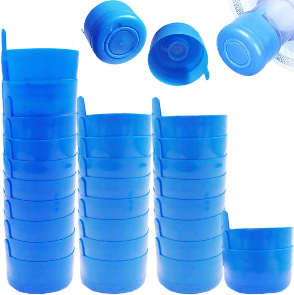 30 Pack Non-Spill Water Bottle Caps 55mm Snap-On for 3 & 5 Gallon Jugs