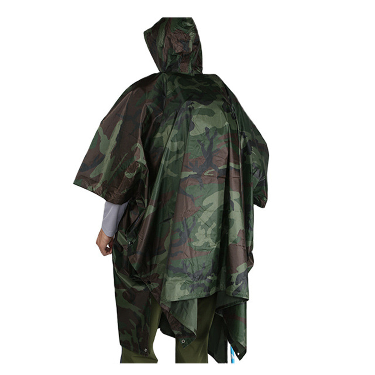 Military Style Multi-Use Rip-Stop Camouflage Rain Poncho - Waterproof Emergency Shelter