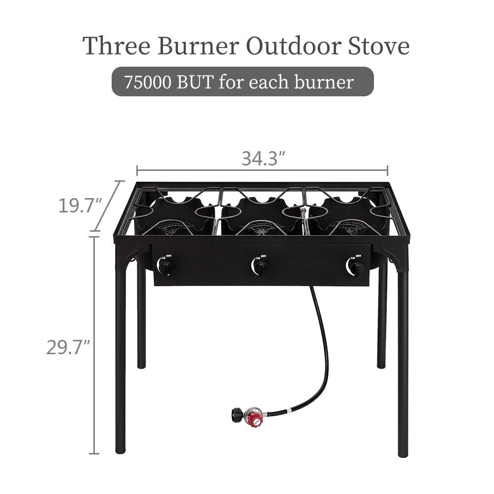 Portable 225,000-BTU 3 Burner Gas Camping Stove Grill Outdoor Cooker