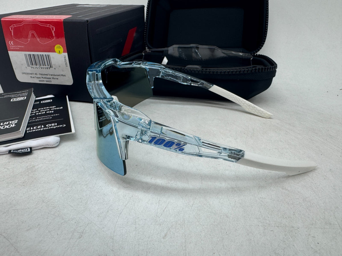 Kids Sport Sunglasses with HD UV Protection - Polished Translucent Mint & Blue Topaz Mirror Lenses