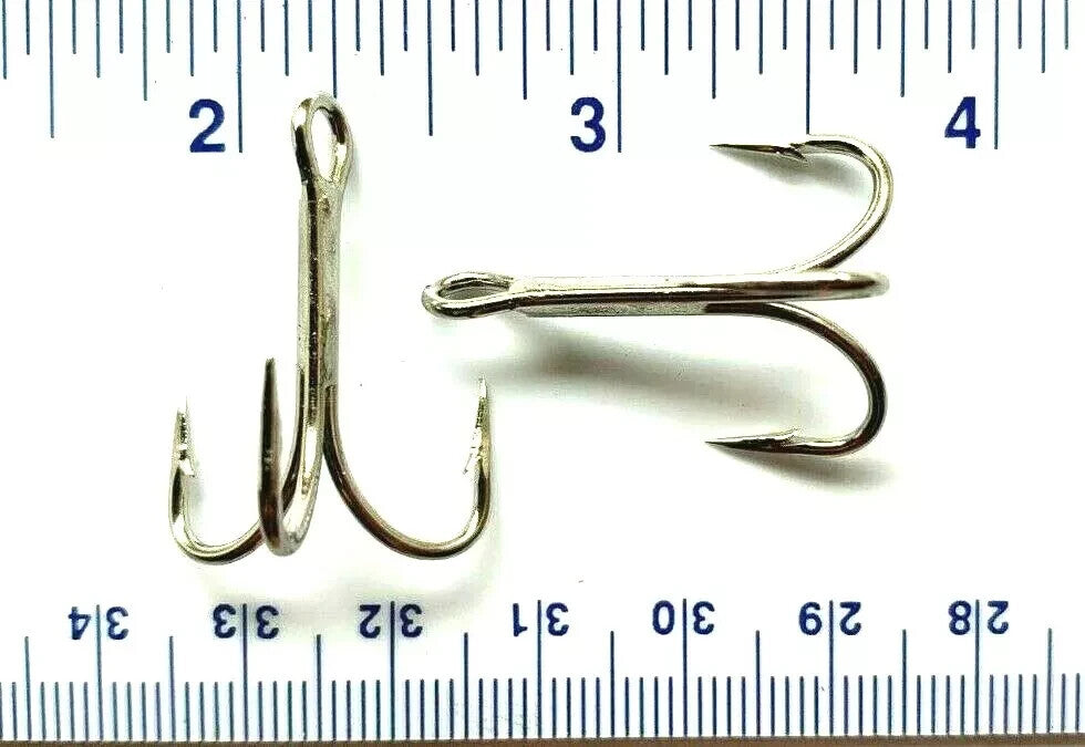Heavy Duty Treble Hooks - Nickel Finish, Multiple Sizes for Fishing