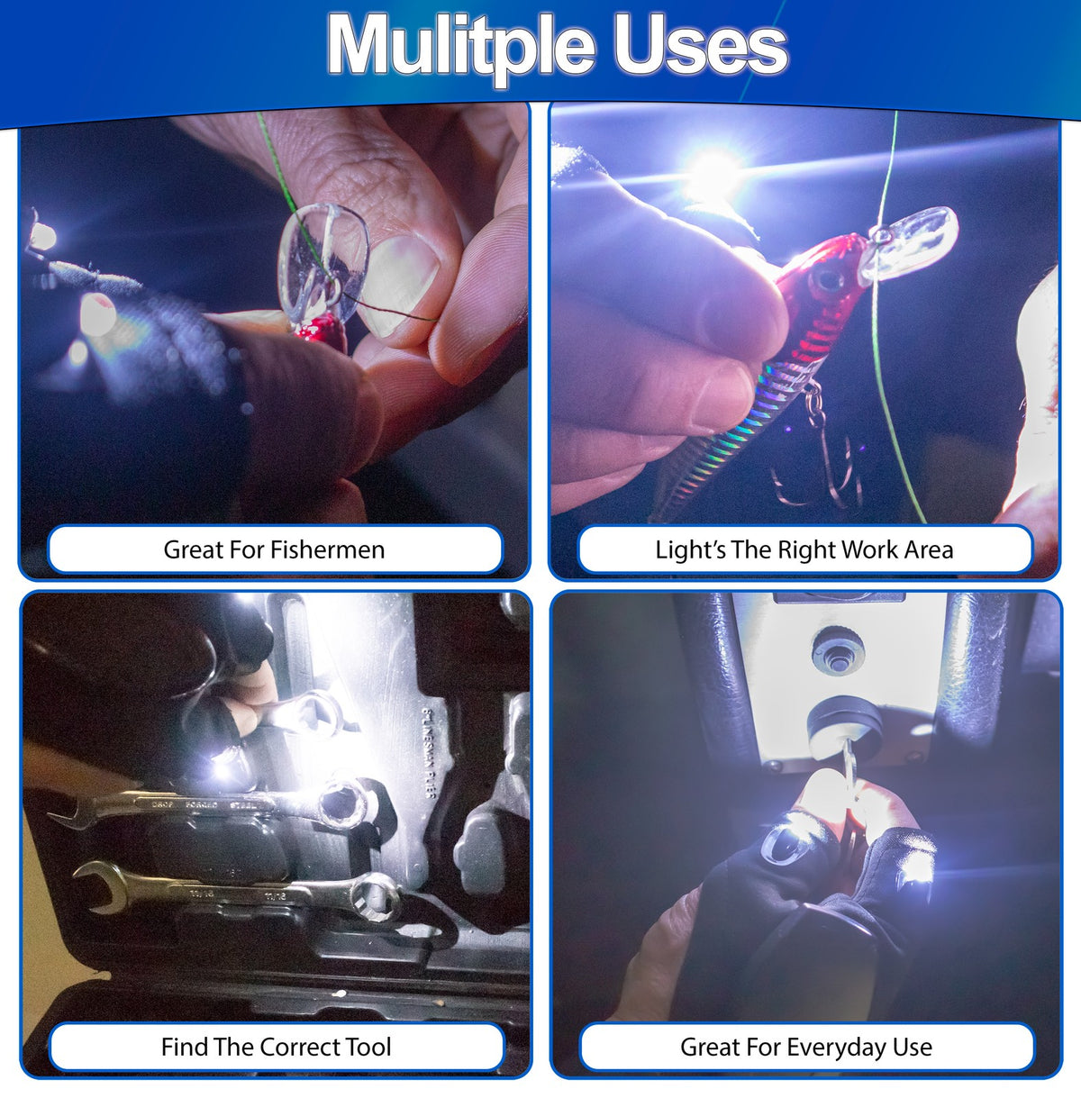 Rechargeable LED Finger Light Gloves for Mechanics & Outdoor Use