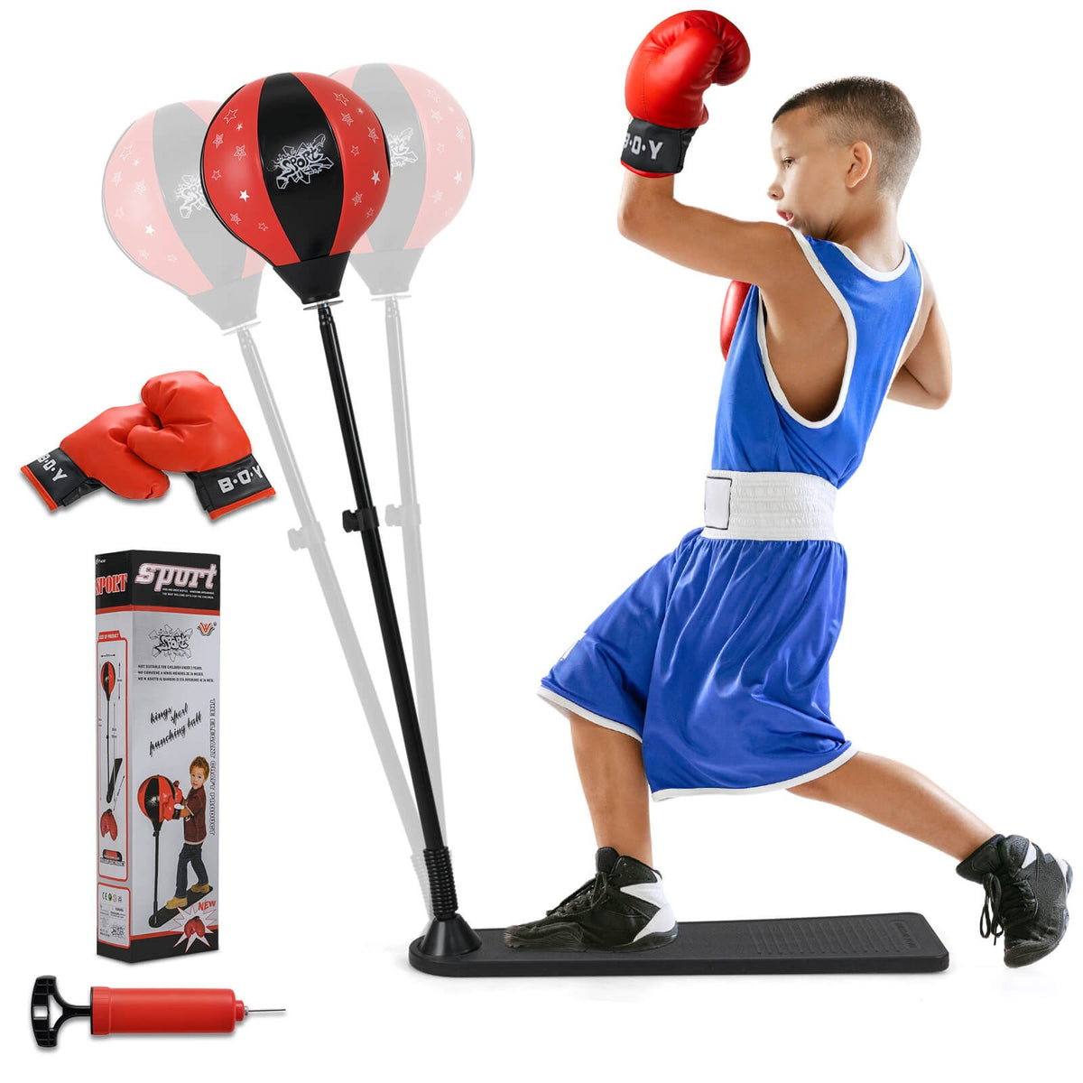 Kids Punching Bag Set with Gloves Adjustable Height Boxing Gear for Children