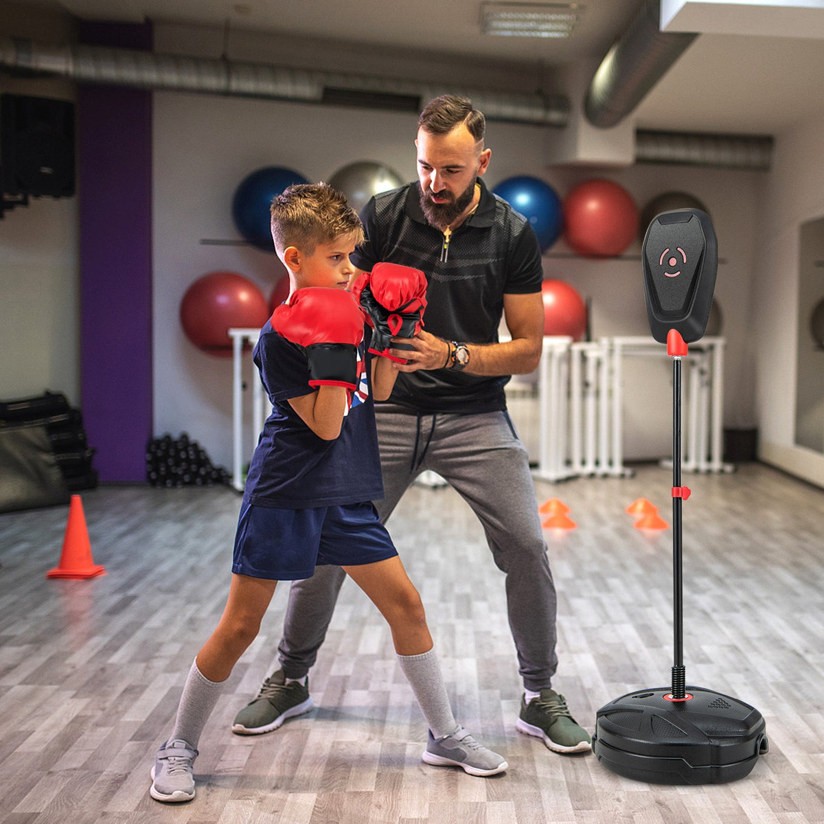 Kids Punching Bag Set with Adjustable Height & Anti-Tip Base