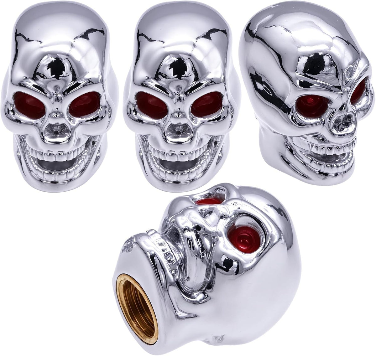 Skull Style Tire Valve Stem Caps - Universal Copper Core Wheel Air Caps for Cars, Bikes, Trucks, SUVs - Silver