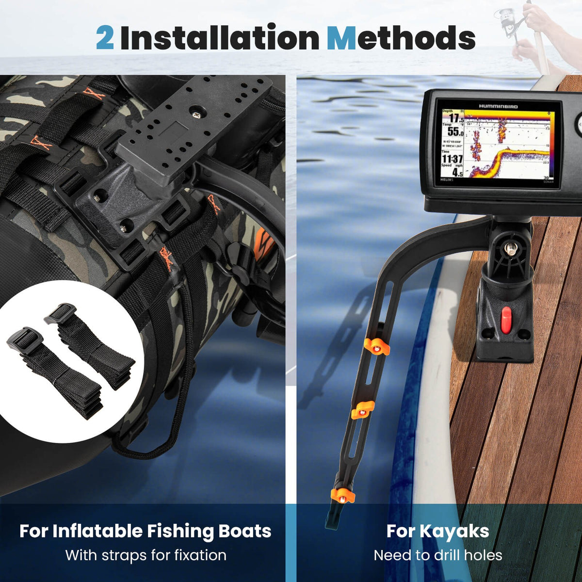 Fishing Boat Accessory Set with 360° Rotatable Fish Finder Mount & Rod Storage