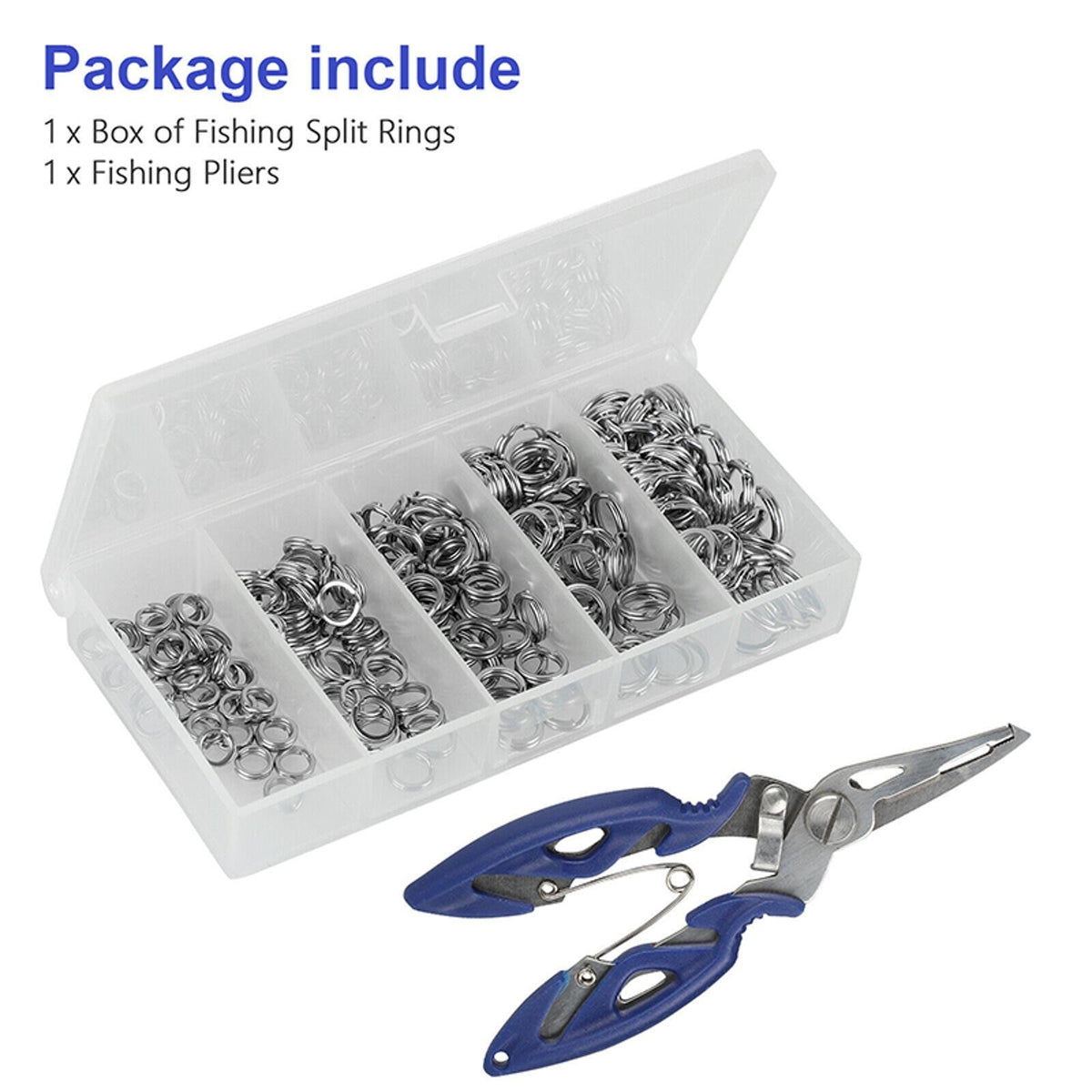 200pcs Stainless Steel Fishing Split Ring Connectors with Pliers - Saltwater & Freshwater