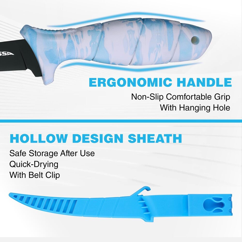 Fillet Knife Set with Sharpener & Sheath - 4 Piece Fishing Knives (5-9 Inch)