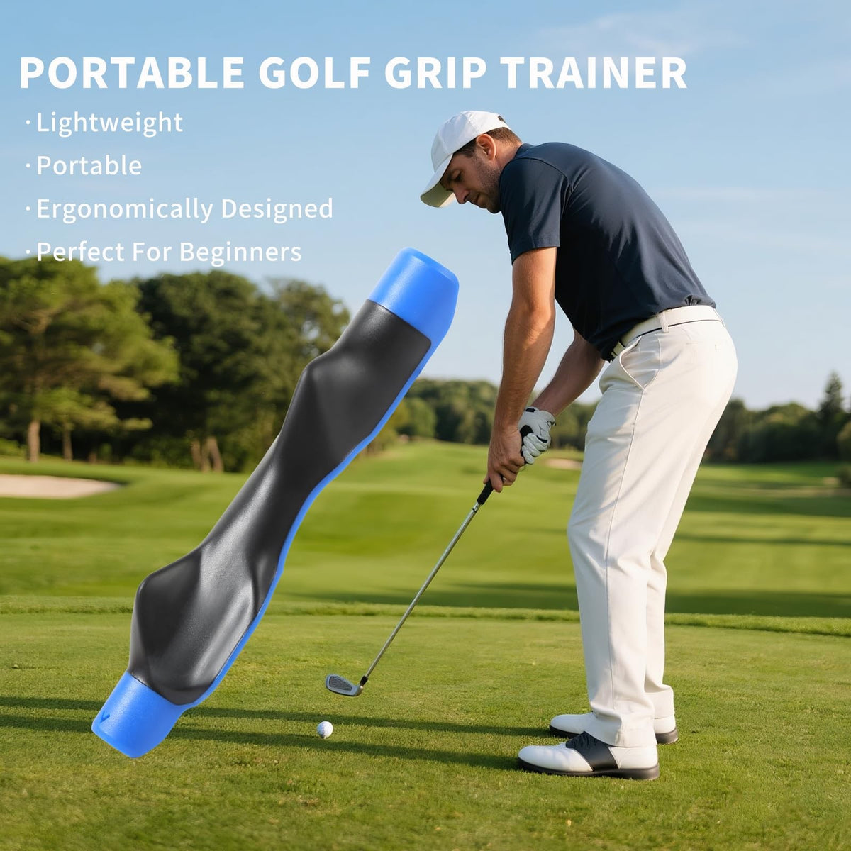 Golf Grip Trainer Swing Aid with Arm Strap for Right Handed Players - Blue