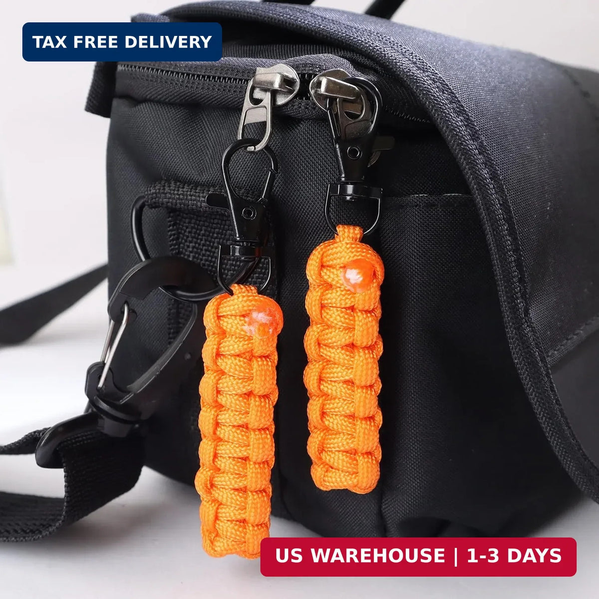 Paracord Zipper Pull Replacement Set with Metal Clasp for Backpack, Jacket, and Gear - Orange